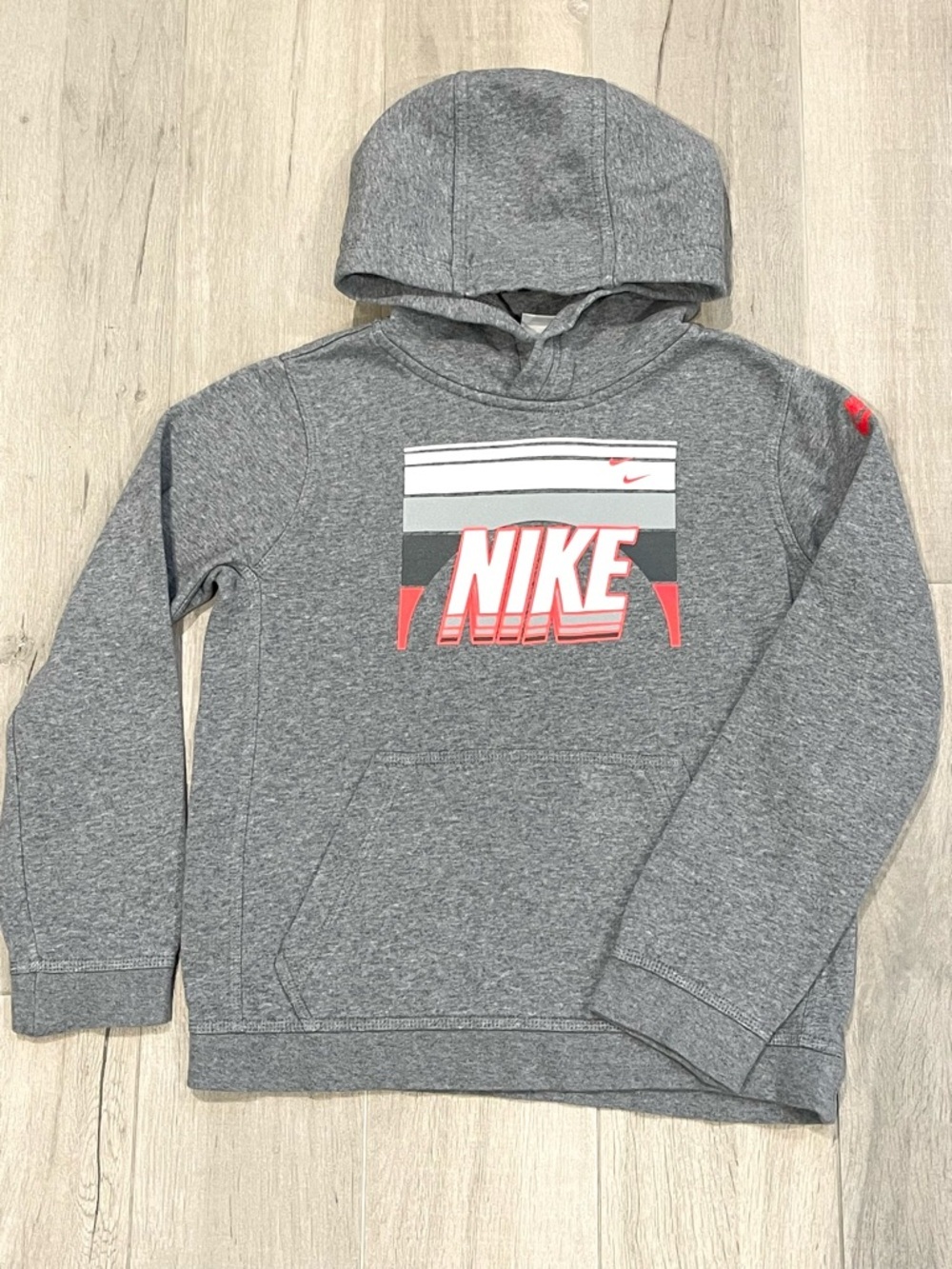 Nike Boys Gray Hoodie Pullover Logo Sweatshirt Size M